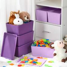 6 Pcs Storage Bins With Lids Small Plastic Storage Containers Stackable Storing Baskets Box Cute Organizer Bins For Organizing Shelves (Purple Series) - PurpleSeries - View 7