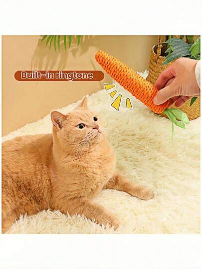 1pc Cat Carrot Self-Entertaining Chew Toy, Bite-Resistant Grinding Teething Stick With Paper Rope Carrot Decor