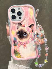 Ốp lưng điện thoại hình mèo hoạt hình, in phẳng, màu kem, viền lượn sóng, có dây đeo, đơn giản, chống rơi, dày dặn, bảo vệ điện thoại, tương thích với iPhone 17/17 Pro/17 Pro Max, 16 XR/7/8, 15 Pro Max, 12 Pro Max, 13 Pro Max, 14 Pro Max, 13, 14, 11, 12P, 14P, 11P, 12P, XS, XR, 7/8P, 7/8 GES2, phù hợp với A13 4G, A22, A21S, A51 4G, A52, S22 Ultra, A33 5G, A34, A35, phù hợp với Redmi 10, Redmi Note 11 4G, Redmi 11 Lite, A53 TPU, A14, A23, S23 Ultra, S24, A14, A15, S23, A73, A55, A54, ốp lưng điện thoại Redmi. - Nhiều màu - Xem 1