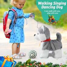 Marsjoy Juguete de Felpa Interactivo Samoyed Dog que Canta y Camina, Repite lo que Dices, Realista Lamiendo la Lengua, Mascota Musical para Niños - Azul - Ver 6