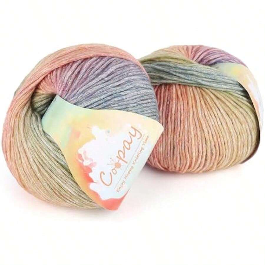 Yarn For Crocheting Knitting, Gradient Cake Yarns, 2 * 3.53oz - 240yds - 50% Cotton 50% Acrylic Ombre Yarns, Crochet Yarn For Blankets, Shawls, Scarves (102 Rainbow) Local Shipping - 102 彩虹 - 查看 1