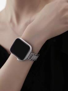 Metal Rhinestone Watch Band, Compatible With Apple Watch Series 1/2/3/4/5/6/7/8/9/10/SE/Ultra, Fits 38mm 40mm 41mm 42mm 44mm 45mm 49mm, Elegant & Fashionable, Design, Comes With Adjustment Tool - Silver - View 6