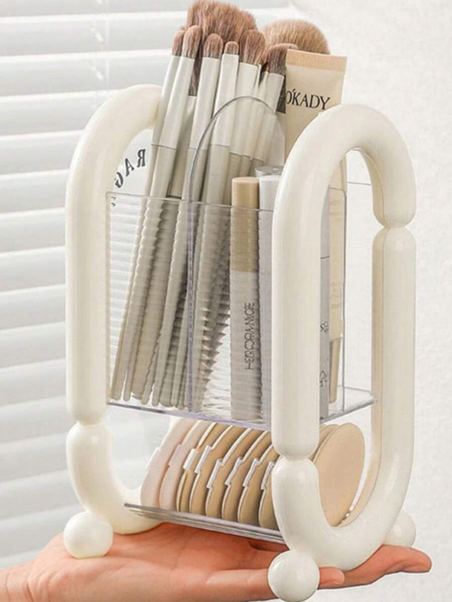 1 pieza Soporte minimalista de 2 niveles para brochas de maquillaje, organizador de escritorio para brochas y lápices, soporte multifuncional para cepillos de dientes para el baño, adecuado para la decoración del hogar, la sala de estar, el dormitorio y el baño, un gran regalo para mujeres y la decoración de la sala de maquillaje - Multicolor - Ver 1