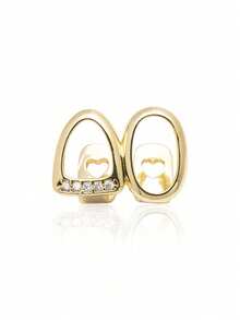 2026 New Collection Of Fine Jewelry2pcs/Set Hip-Hop Hollow Out Heart Stick Diamond Double Tooth Set, Daily Street Fashion Cool Smooth Gold Teeth - Vàng-6 - Xem 2
