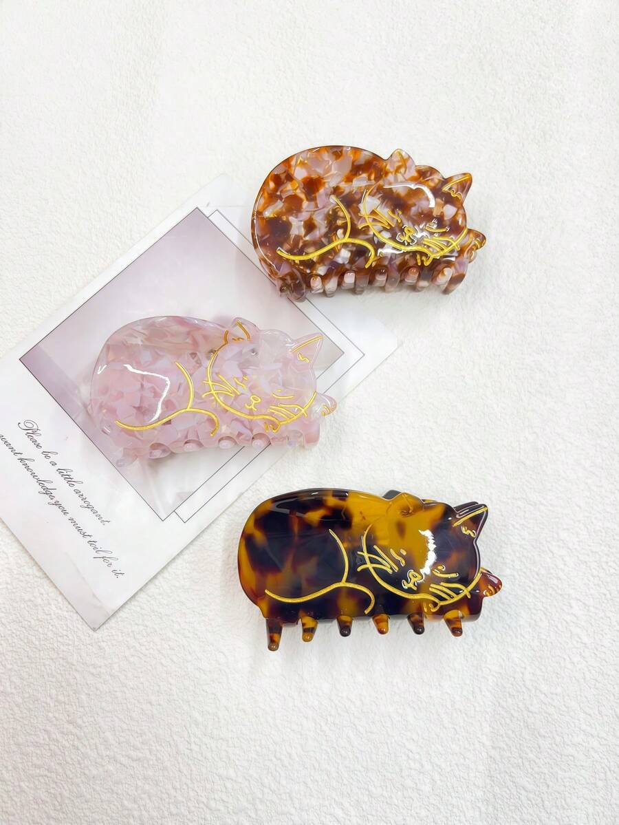 Goldene Katzen-förmige Haarspange mit Folie, süßer und stylischer Acetat Haarclip, Haaraccessoire für Frauen, Urlaubshaarclip, modischer Haarclip