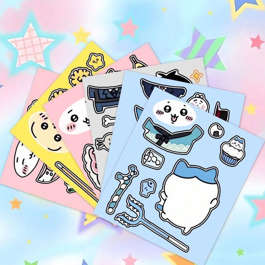 6pcs/Set Cute Cartoon Character Collage Craft Puzzle Toy DIY Desktop Wall Sticker, New Year Gift, Valentine's Day Gift, Easter Gift