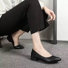 Zapatos de Trabajo de Tacón Bajo y Suela Suave Vintage para Mujeres 2025 Primavera y Otoño, Versátiles, de Punta, Casuales, de Boca Poco Profunda - Negro - Ver 5