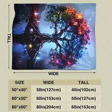 1pc Vibrant Colorful Tree In Misty Background Pattern Printed Blanket Snuggly Flannel Throw For Karaoke Booths Or Singing Corners - White - View 3