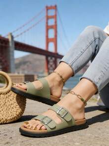 2026 Spring And Summer New Women's Sandals, Casual And Fashionable Adjustable Strap Women's Flat Sandals, High-End Women's Outdoor Work Casual And Lightweight Sports Sandals, EVA One-Piece Thick-Soled Non-Slip Women's Slippers, A Must-Have Girls At Home, A Must-Have Fashionable Slippers Female College Students During Back-To-School Season,Half-Heeled Beach Sandals, With Various Styles And Fashionable Designs, Suitable Pairing With Home Colors Shoes. Essential Shoes,EdgyElongate Shoe - 綠色 - 查看 1
