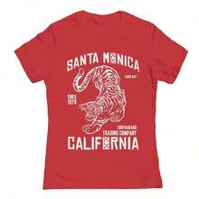 Matt Keeling Santa Monica Tiger Graphic Cotton Ladies Fitted T-Shirt2026 - 紅色 - 查看 5