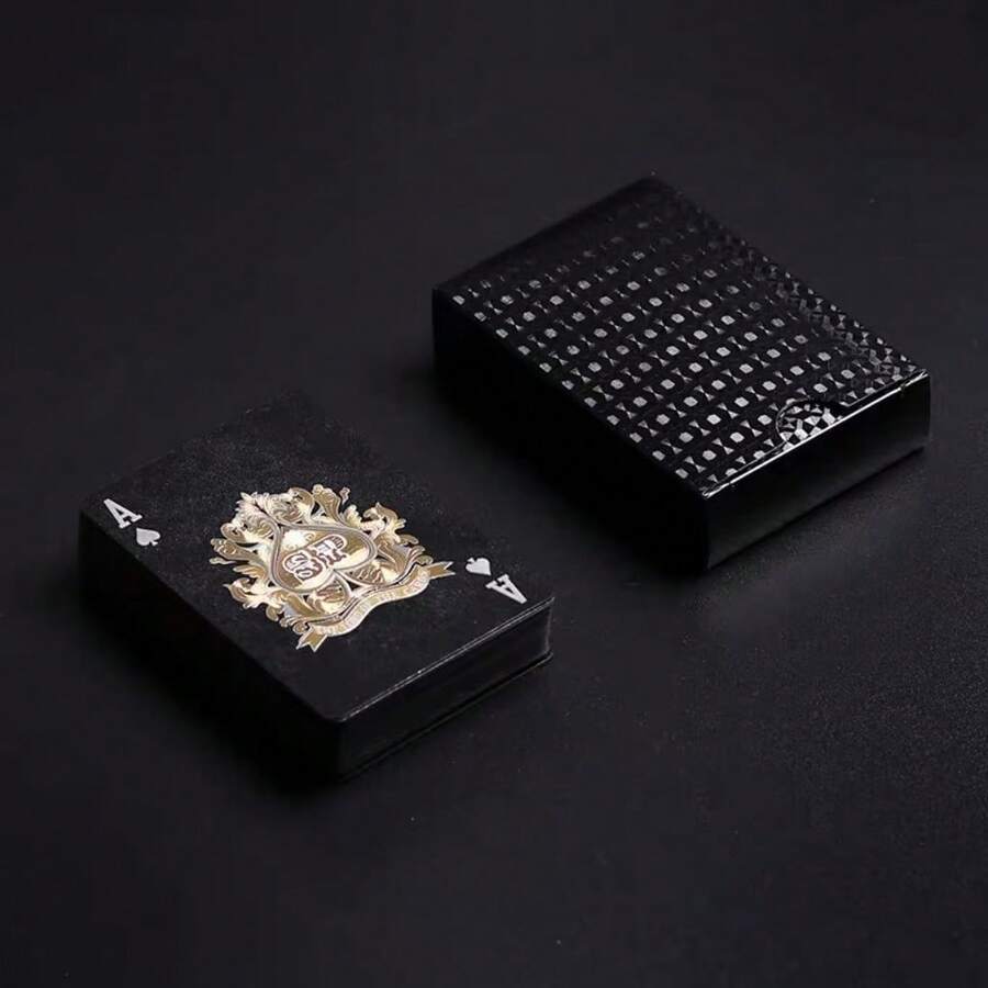 1 Paquete de Cartas de Juego a Cuadros Negras de PVC - Cartas de Póker de Plástico de Alta Calidad - Negro - Ver 1