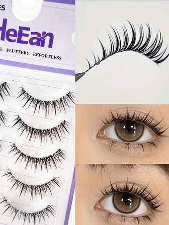 5 Pairs Cross Pointed Cosplay False Lashes, Full Strip Little Devil Style, Root-Separated With Transparent Band, 0.05mm Ultra-Thin, Soft & Reusable, Eye-Enlarging Effect, Beginner-Friendly, Ideal For Cosplay, Halloween & Party, Creates Dramatic Glamorous Makeup Looks