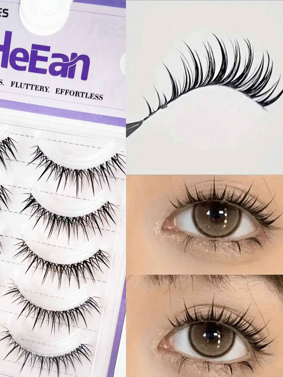 5对交叉尖头cosplay假睫毛，整条小恶魔款，根部分离，透明梗，0.05mm超薄，柔软可重复使用，放大双眼效果，新手友好，适合cosplay、万圣节和派对，打造戏剧性魅力妆容 - 尖尾漫畫款 - 查看 1