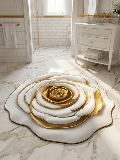 1pc Gold Rose Silica Gel Bath Mat, Absorbent Pad, Suitable For Kitchen, Bathroom, Washroom Decoration, All Season, Easy To Clean, Fashionable Home Decor, Non-Slip, Quick Drying, Absorbent, Unique Home Accessory