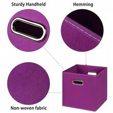 Black Foldable Storage Cubes Bins , Fabric Storage Box Cubes Organizer Baskets With Dual Handles For Home Organizer(Purple) - Purple - View 8