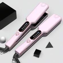 1pc Wide Plate Hair Straightener, PTC Heating, LED Light, One-Click Straightening Clamp, Comes With 1 Glove And 2 Hair Clips - Purple - View 2