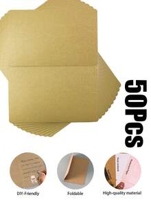 3/10/20/50张装DIY圆角折叠贺卡 - 19.7x14.8厘米/7.75x5.8英寸，空白可涂鸦。提供珠光纸、牛皮纸和纯色卡纸材质。适用于生日、婚礼、感谢活动和日常通信。