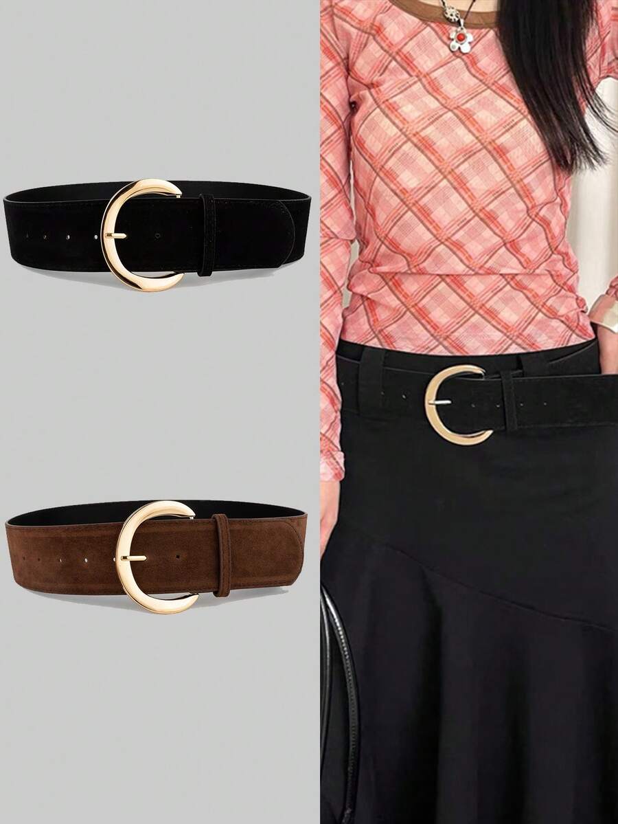 Thắt lưng bản rộng kiểu Hàn Quốc bằng da lộn cổ điển, phụ kiện thời trang cao cấp mới cho váy ngắn.