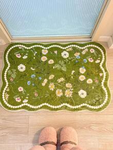 1pc Green Spring Wavy Edge Doormat, Floral Fresh Entrance Mat, Small Flower Entryway Carpet, Artistic Style Living Room Rug, Home Decor Carpet, Bedroom Elegant Artistic Floor Mat, Artistic Home Decor Rug - Multicolor - View 5