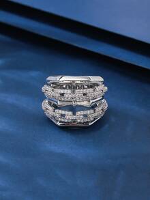 1pc Copper Material Oversized Jewelry Ring, Zirconia Inlaid, Fashionable & Charming, Suitable For Women's Daily And Holiday Wear - 021329-1 - View 10