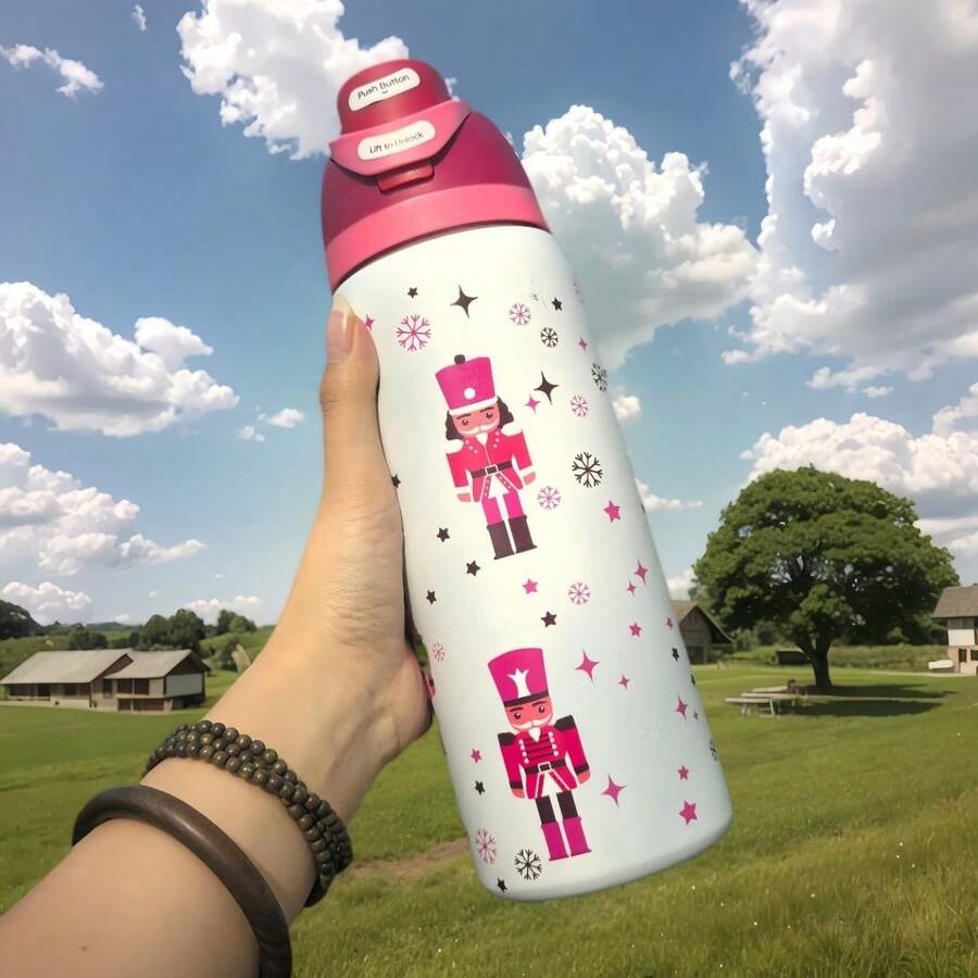 0walla 32oz Insulated Water Bottle Features A Vibrant Printed Design, Making It Stylish And Attractive. It Keeps Beverages Hot Or Cold For Up To 24 Hours. The Bottle Features A One-Touch Opening And A Built-In Straw, Offering Two Ways To Drink. A Convenient Handle Makes It Easy To Carry. The Large Capacity Meets Your Daily Hydration Needs, Making It A Fashionable And Practical Water Bottle Perfect For Commuting, Work, And School. - Màu Hồng Tươi - Xem 1