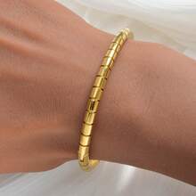 1pc Elegant 18K Gold Plated Square Bangle Bracelet, Fashionable & Versatile Jewelry For Women