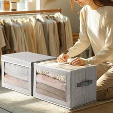 Caja de almacenamiento con tapas - Paquete de 5 contenedores de almacenamiento plegables con ventana transparente, grandes contenedores de almacenamiento decorativos con asas, contenedores de almacenamiento para ropa, toallas, mantas, sábanas, gris claro - Gris claro - Ver 6