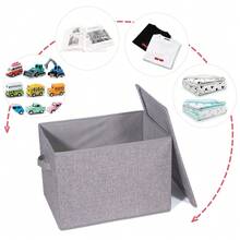 3 Pack Large Foldable Storage Box With Lids Fabric Storage Cube Organizer Cloth Containers Bins Baskets For Closet Clothes Clothing Bed Room - Grey 3 Pack - View 8