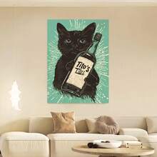 Framed Poster 1pc Minimalist Black Cat With Tito'S Vodka Bottle Wall Art - Retro Comic Style Poster For Living Room, Bedroom, Home Office - Indoor & Outdoor Decor, Framed Plastic Print, Cat Decor - Framed - View 2