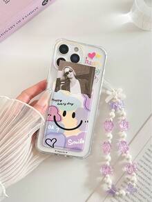 1pc Smiling Face Painted Transparent Card Holder Multifunctional Wallet With Wrist Strap, Thick Shockproof Phone Protective Case Compatible With IPhone 17/17Pro/17ProMax, 16/11/16Pro/16Plus/16ProMax/16e, 15ProMax, 13/14/12/XS/XR/7G/8P, Galaxy S25/S25PLUS/S25 Ultra, A16/A36/A26/A56/A50, 11/12Pro/12/12X/13Pro/14Pro/15Pro/X3pro, Redmi 10/9/Note9/12c/Note11pro/Note8Pro/9C/9a - Multicolor - View 2