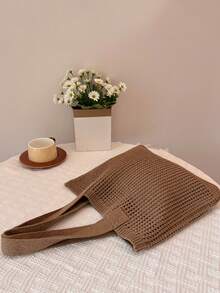 夏季时尚度假沙滩包，优雅白色女士手提包，钩编女士托特包，午餐包，单肩包，旅行必备，邮轮必备，适合休闲、度假、购物以及搭配商务休闲装，适合女性、大学生，母亲节礼物，婚礼新娘伴娘礼物 - 淺卡其色 - 查看 6