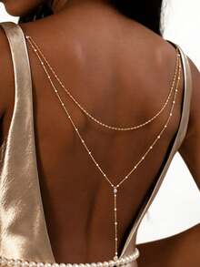 1pc Sexy Gold Tone Double Layer Y-Shape Back Body Chain Jewelry For Women - Gold - View 1