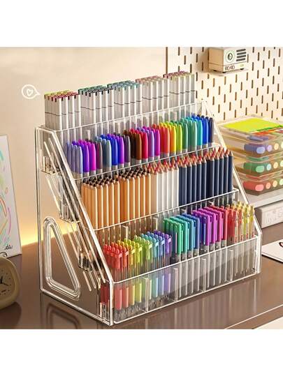 Organizador de acrílico de gran capacidad para bolígrafos, caja de almacenamiento multicompartimento para marcadores y lápices, adecuado para el hogar, la oficina y la escuela, organizador de escritorio
