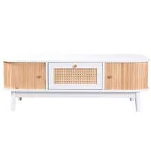 Coffee Table - Rattan Coffee Table, Drawers With Rattan And Sliding Doors With Solid Wood Slats, Solid Wood Legs, Natural Country Style. - White - View 12