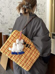 14-16 Inch Laptop Bag, Large-Capacity Plaid Embroidered Tablet Storage Pouch, Multi-Functional Computer & Tablet Organizer Bag - Multicolor - View 2