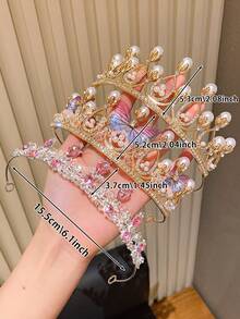 3pcs Shiny Faux Pearl Butterfly Crown Hair Accessories, Suitable For Party & Holiday Hairstyles, Perfect Hair Decor Gift For Cute Girls - Multicolor - View 3