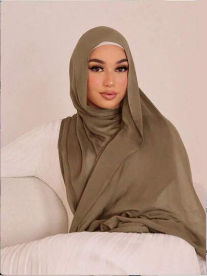 1pc Women's Solid Color Viscose Headscarf, Soft Wide-Edged Headband, Versatile Sun-Protective Hijab Scarf, Suitable For Daily Wear