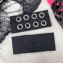 1-Piece Elegant Women's Headscarf Set, Metal Ring Knitted Elastic Sweat-Wicking Sports Hair Accessory - 黑色 - 查看 6