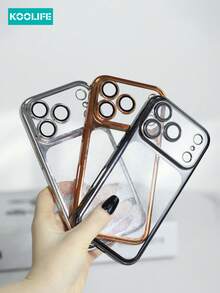 1pc Electroplated Metallic Glossy PC Phone Case, Fashionable Protective Cover With Built-In Lens Protector And Raised Lens Protection, Compatible With IPhone 17/17 Pro/17 Pro Max - Silver - View 7