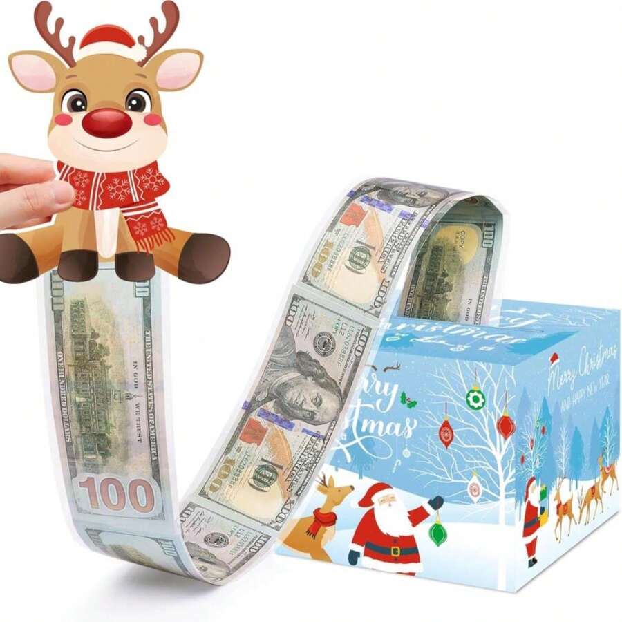 Meiidoshine Christmas Money Box For Cash Gift Pull, Surprise Money Holder Cash Gift For Kids Adults, DIY Fun Holiday Cash Box For Women Men Girls Boys Mom Dad Friends, Include 50Pcs Transparent Bags - MàuC - Xem 1