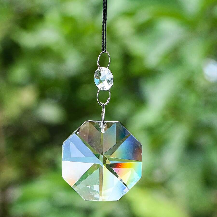 八角珠水晶棱镜吊坠透明多面玻璃艺术彩虹制造器阳光收集器风铃装饰配件花园窗户悬挂饰品 - 透明 - 查看 1