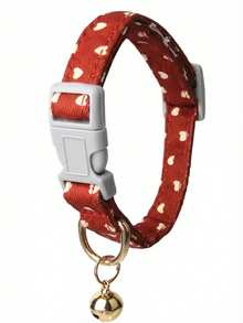 Valentine's Day Red And Pink Heart-Shaped Dog Collar With Bell Pendant, Quick Release Safety Buckle For Small Pets, Dog Collar, Cute, Dog And Cat Supplies