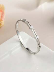 1 pieza Brazalete abierto con espaciador de circonita estrellado de lujo, brazalete minimalista de acero de titanio a la moda - Joyería elegante para mujeres, adecuado para uso diario y de fiesta - Multicolor - Ver 6