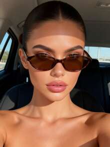 1 Pair Plastic Multi-Color Geometric Full Frame Decorative Classic Fashion Fashion Glasses For Women, Suitable For Holiday Gifts, Tropical Beach Vacations, Family Outings, Outdoor Attire, Dates And Other Occasions, Fashionable Accessory - 1 trà da báo - Xem 3
