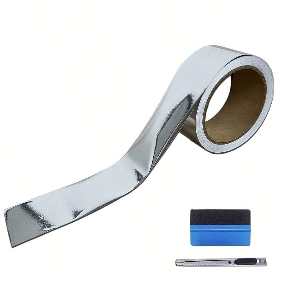 Kit de herramientas gratis Cinta adhesiva de vinilo plateada para espejos, para eliminar el cromo y oscurecer la ventana, moldura de puerta 2 pulgadas x 30 pies - plateadoEspejoPlata - Ver 1