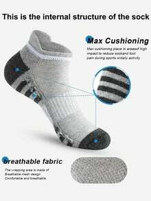 6 Pairs Men's Cushioned Ankle Socks, Sports Running Socks, Low-Cut Casual Socks, Unisex
