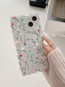 Floral Painted Wavy Edge Transparent Minimalist Anti-Drop Phone Case Compatible With IPhone 17/17 Pro/17 Pro Max/16/15 XR/7/8/16 Pro Max/13/ 15 Pro Max/12 Pro Max/13 Pro Max/14 Pro Max 13 14 11 12 P14 Women P11 Soft Shell P12 Anti-Drop XS.XR/78P.78GES2 Phone Protective Cover - Multicolor - View 4