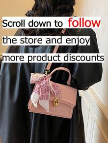 这款时尚百搭的粉色女士手提包配有围巾、绗缝设计、金属按扣、顶部提手和可调节肩带，可手提、肩背或斜挎。适合女性通勤、外出、购物、约会和日常使用。 - 粉色 - 查看 2