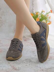 Zapatos casuales planos de estilo retro para mujer de talla grande, zapatos deportivos y casuales con punta redonda y cordones, nuevos lanzamientos para primavera/otoño 2025 - 263 Gris - Ver 3