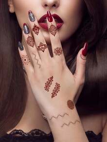 3 hojas de pegatinas de tatuaje de henna marrón, tatuajes temporales de henna, tatuajes de mandala impermeables para manos, para maquillaje de mujeres, bodas, novias, festivales, vacaciones, atuendos, favores y accesorios musulmanes - Marrón - Ver 5